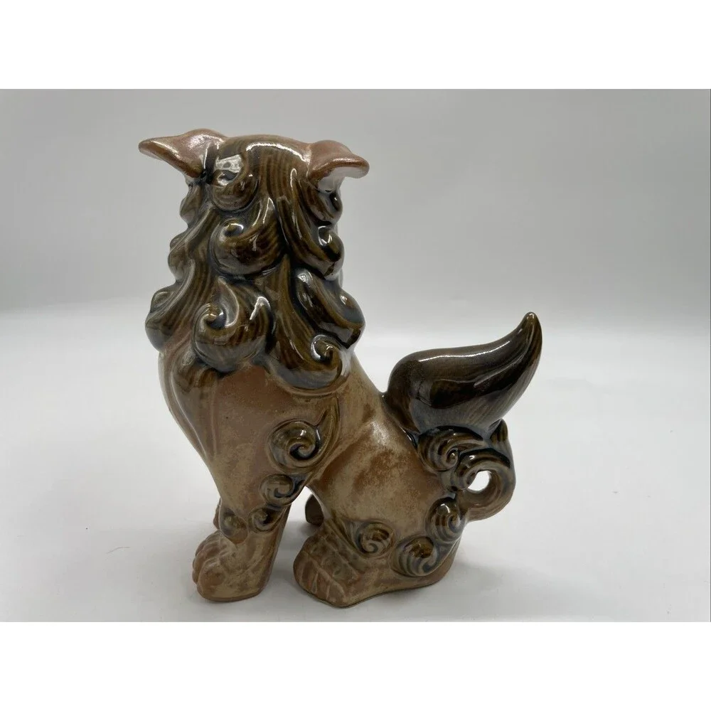 Pair 2 Andrea Sadek Brown Ceramic Asian Foo Dog Lion Figure Dragon Statue Japan